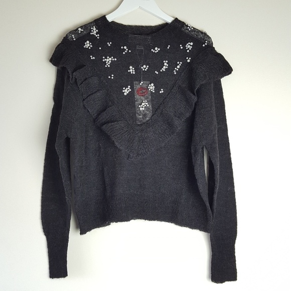 Wildfox | Embellished Pearl Knit Ruffle Sweater - Picture 4 of 7